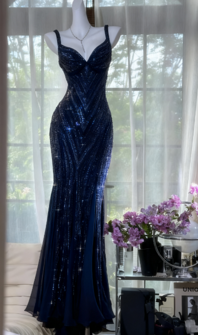 🍸 🎉 ✦ Glamour Dark Purple V-Neck Mermaid Beaded Chiffon Prom Dress ED03375 in Na 866