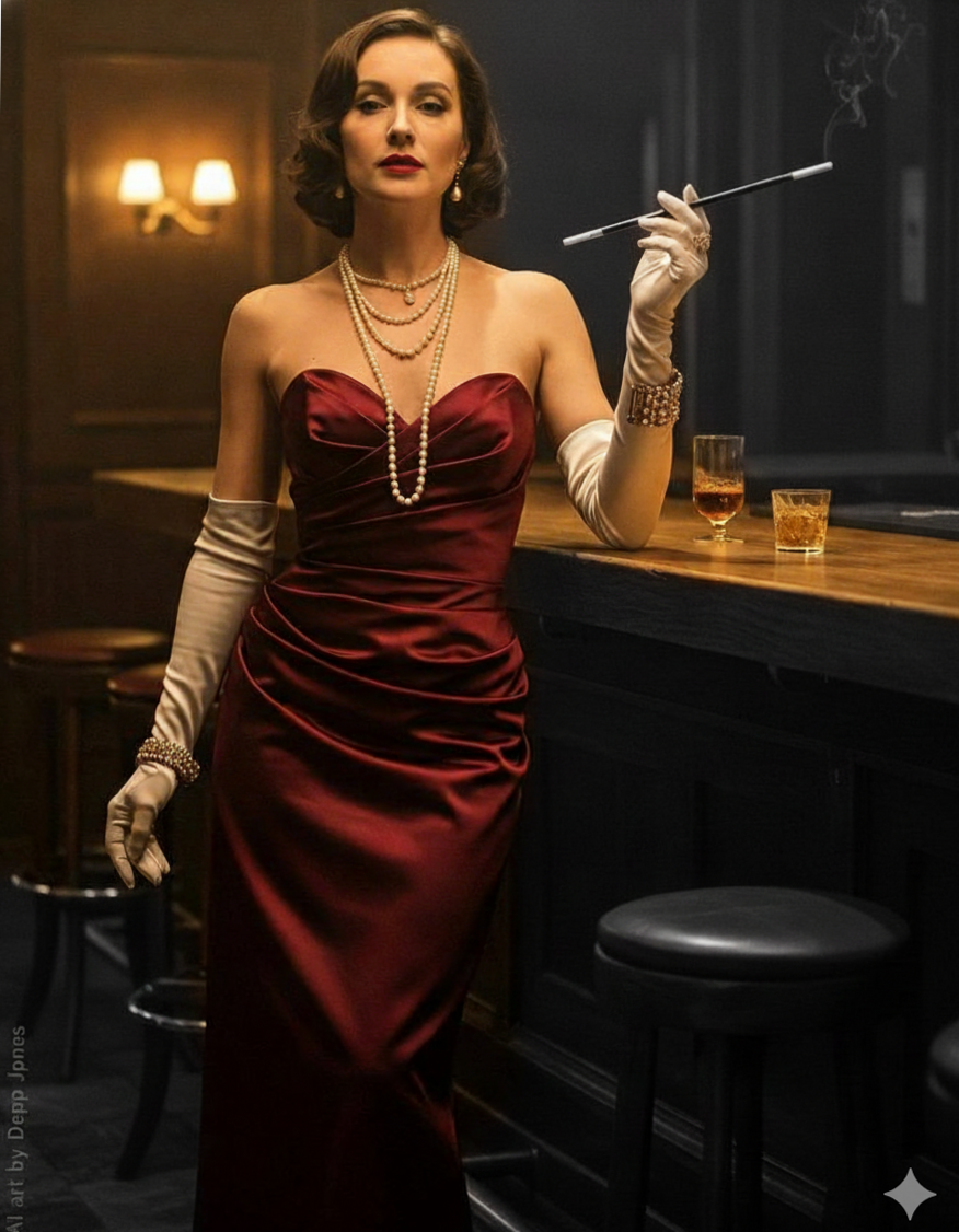 💙 💜 Glamour Nostalgia: Red Gown & Pearl Dreams 116