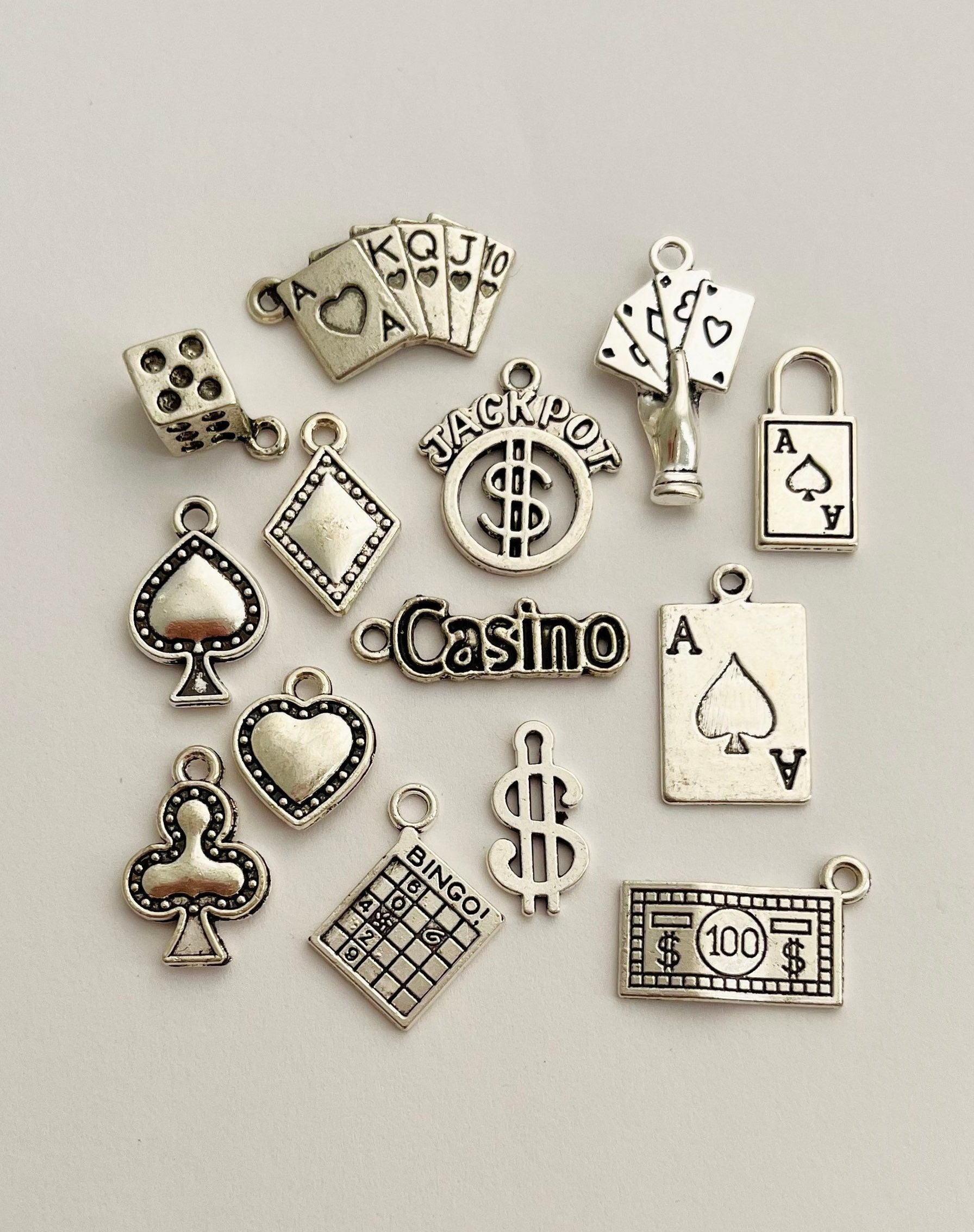 midnight city mood: 14Pc Vegas-Inspired Silver Charm Kit with Neon & Vintage Elegance 🕯️ 🖤