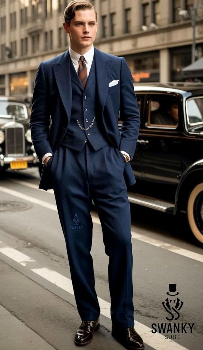 ✨ Navy Wool Suit: Neon-Infused Vintage Elegance for Winter Nights | 1920s inspir 920