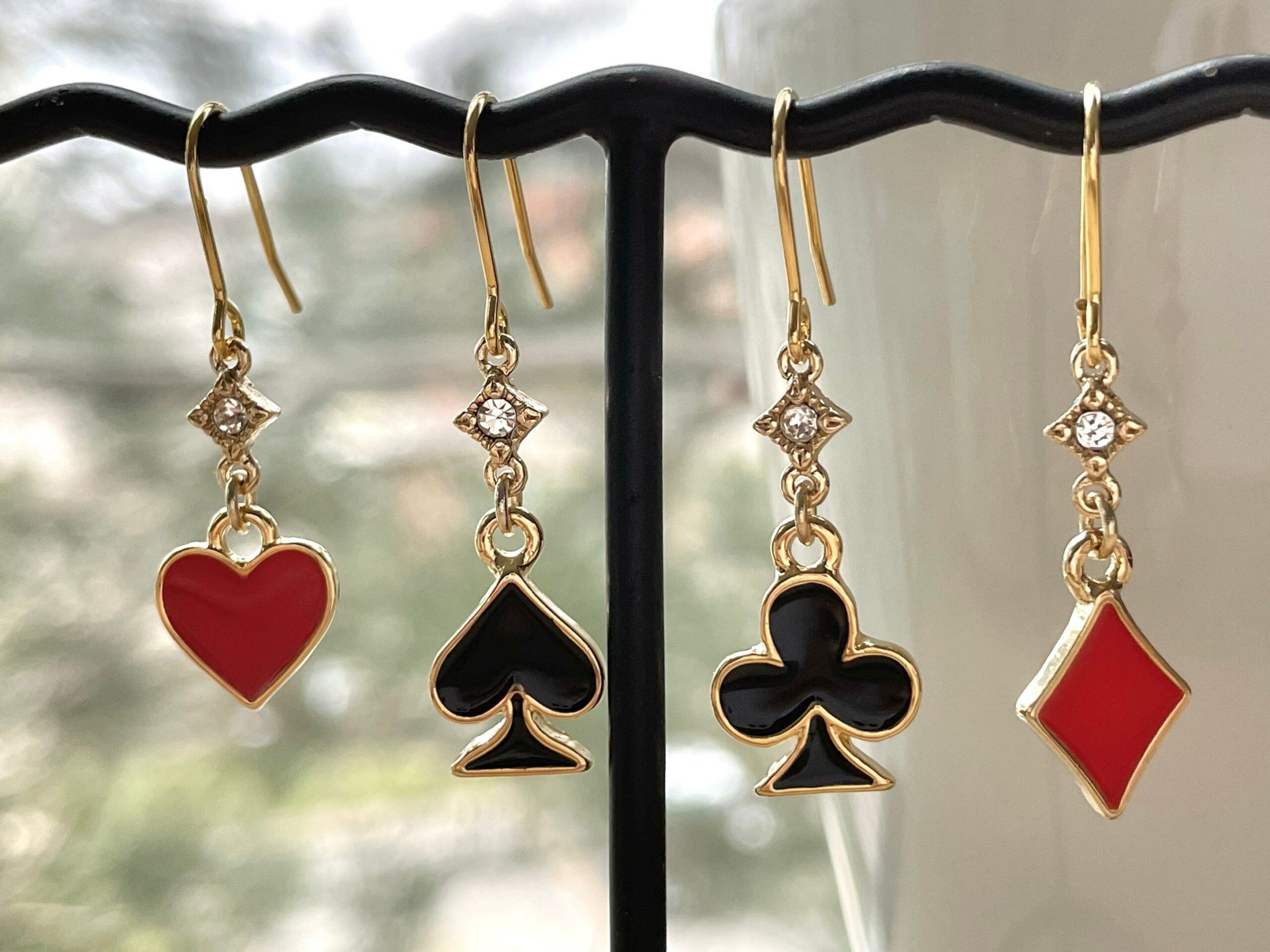 👑 🦋 ⟡ Neon Ace Earrings | Sparkling Card Charm, Dainty Poker Style Jewelry 500