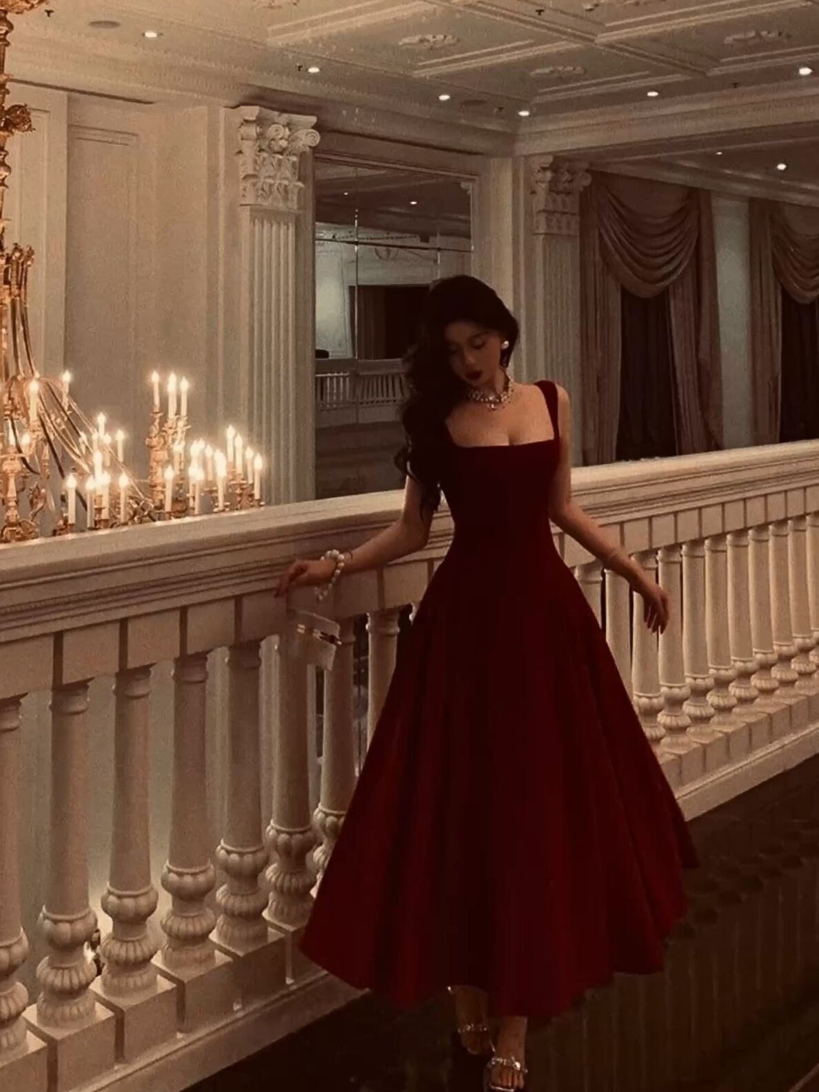 🤍 🤍 Neon Burgundy Ball Gown with Vintage Game Art Glam | creative corner 246