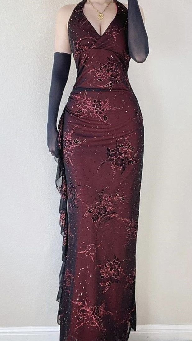 ⊹ Neon-Elegance 2000s Halter Sheath Gown in Black & Red | LTP4140 ⊹ 🗺️ ✈️ 378