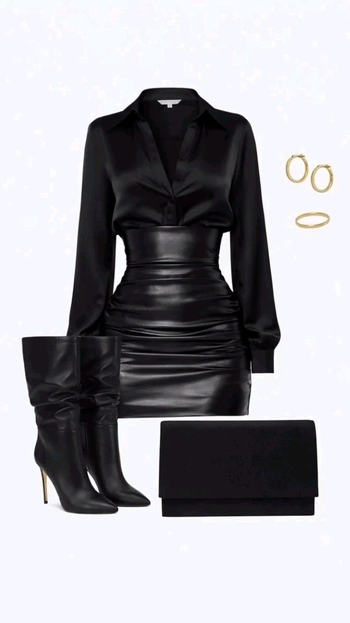 ✨ Neon Noir Elegance: Retro-Futuristic Party Ensemble | style study session 577