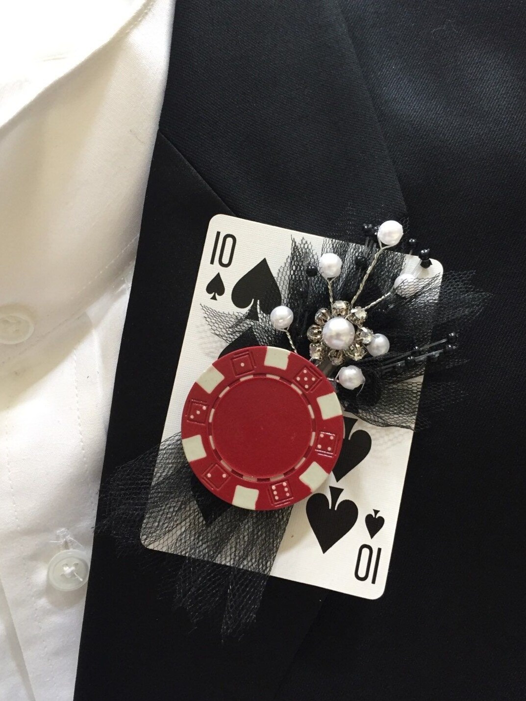 🌷 🌵 🌻 ✦ Neon Suit Pocket Square with Playing Card Embellishment 391
