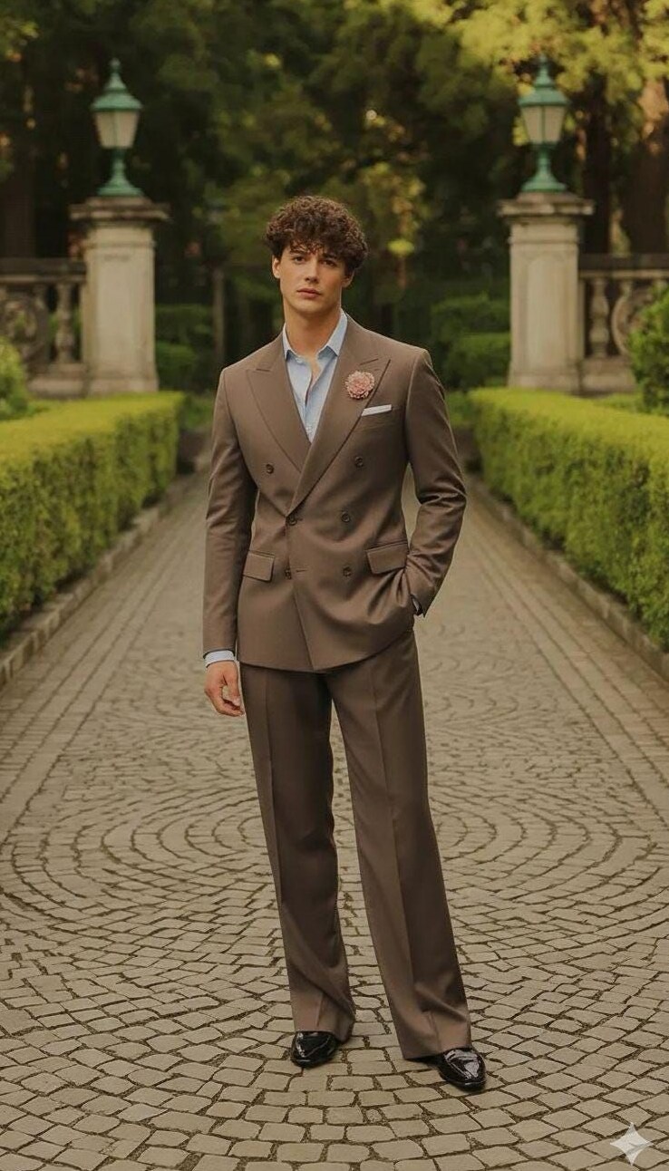 Neon Vibe Brown Suit for Groom Prom Night Elegance 🕶️ 114