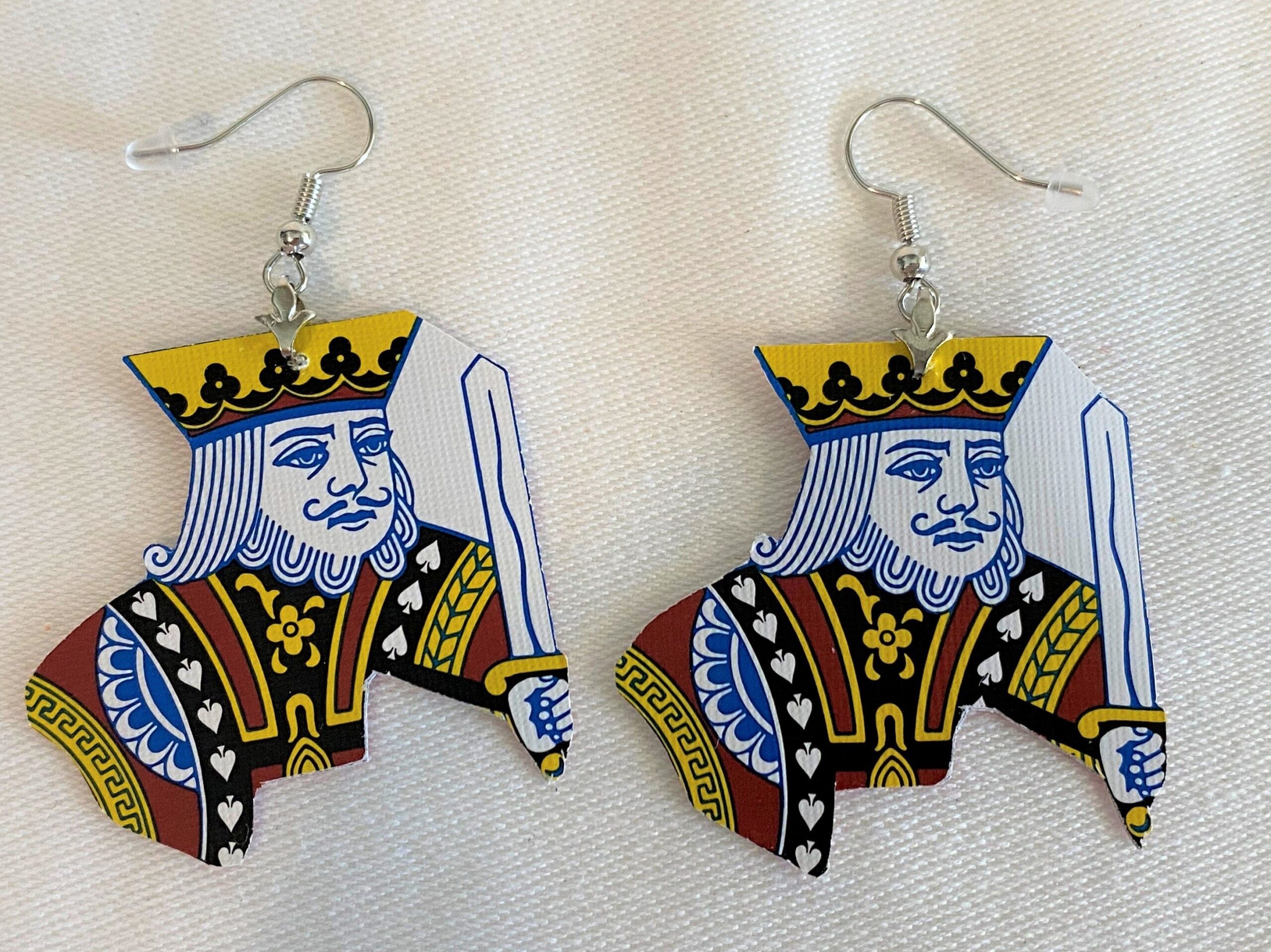 pixel perfect design • KING of SPADES Neon Earrings Vintage Cut from Real Game C 795