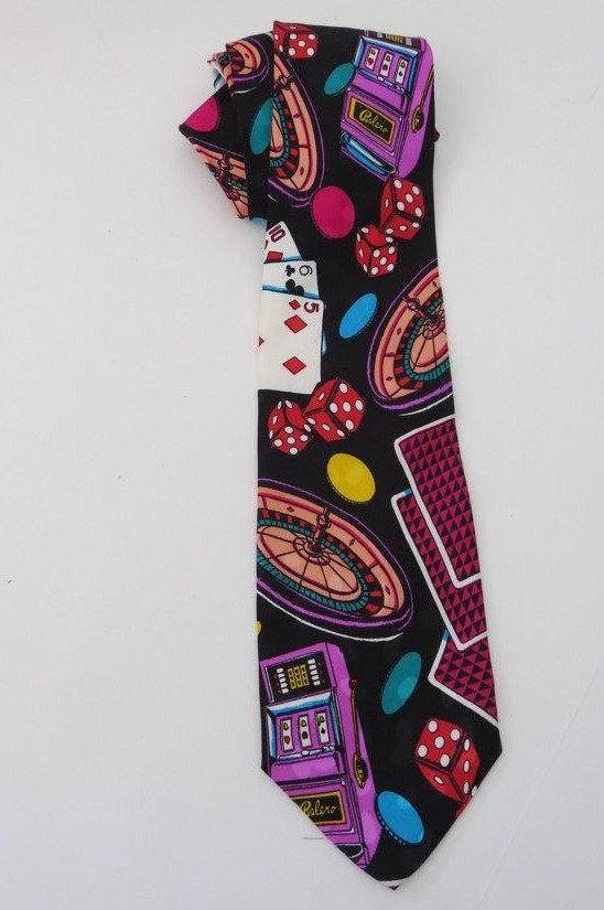 🎀 💃 Retro Gaming Silk Tie — Neon Casino Vibes — Vintage Party Fashion Accessory 922