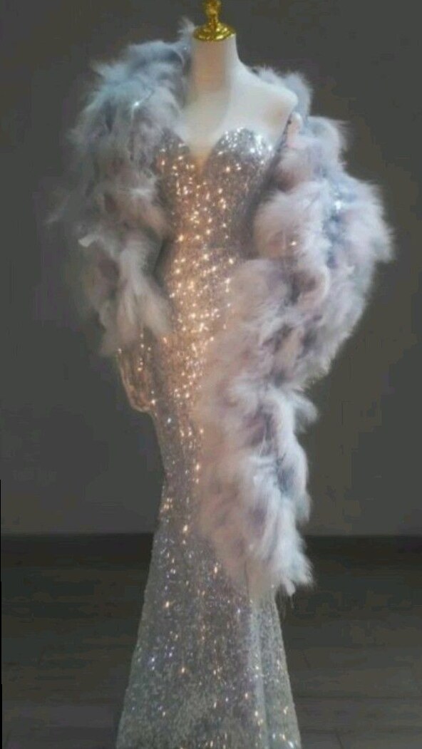 Silver Sequin Mermaid Dress with Cape — Vintage Neon Elegance ✨ 198