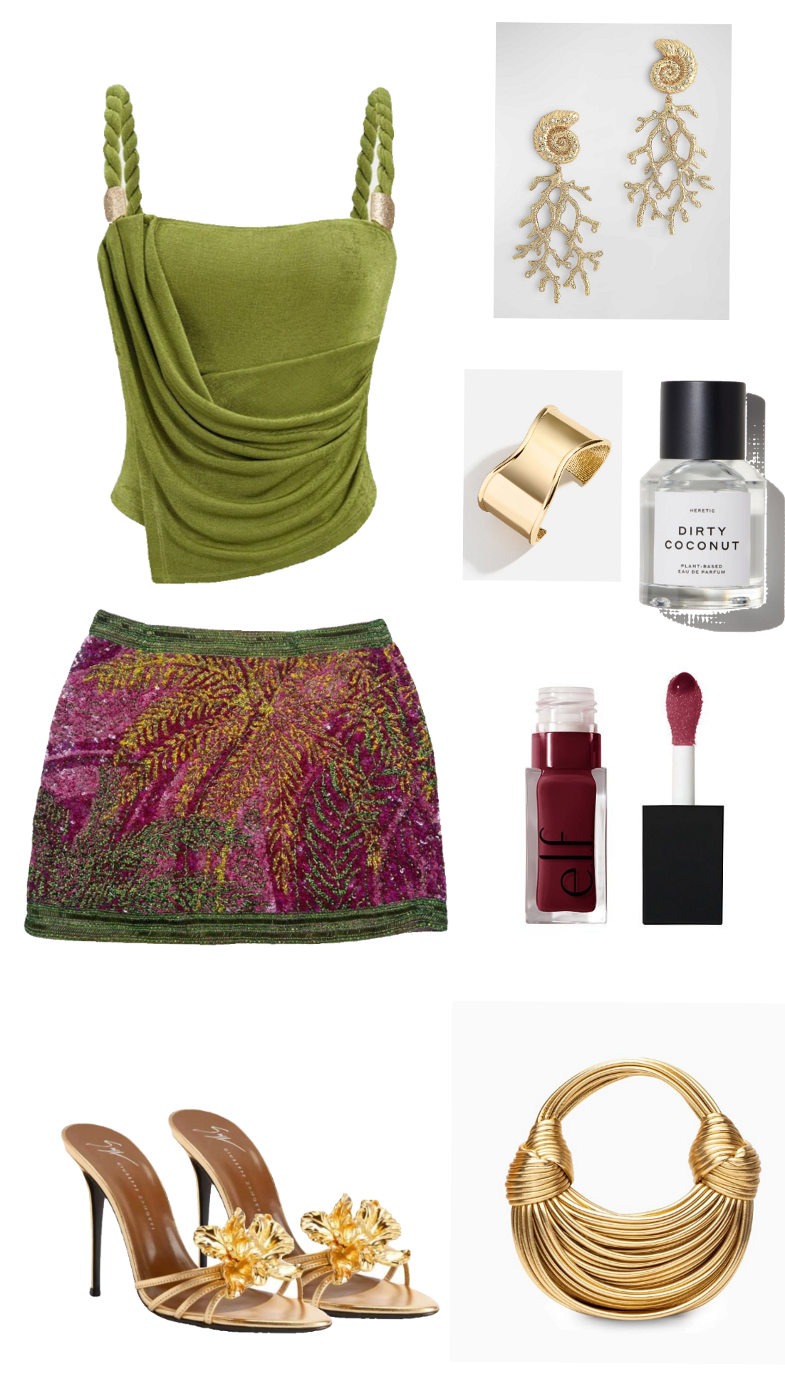 style study session ✧ Neon Palm Glam | Emerald Wrap + Sequin Skirt + Gilded Flai 873