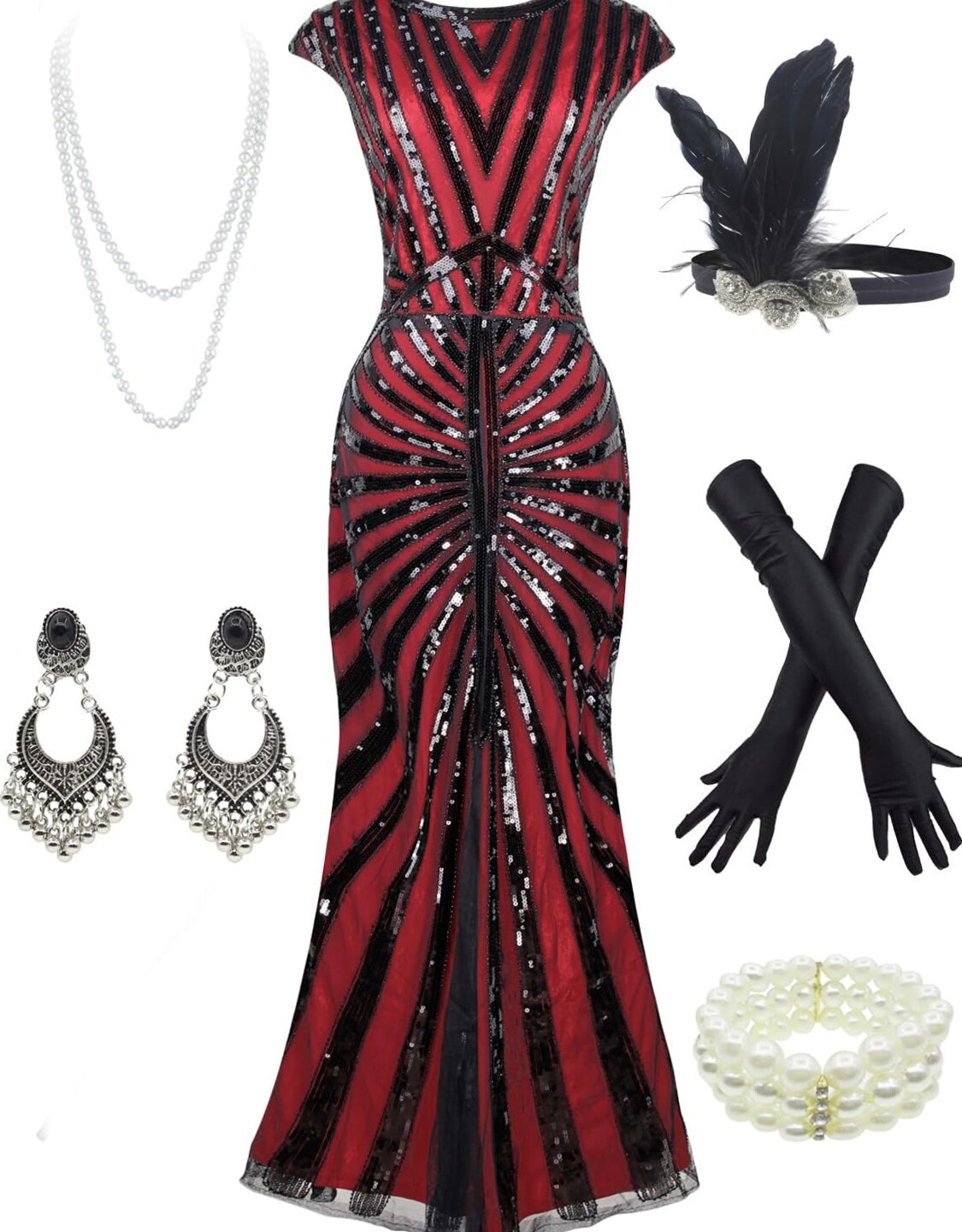 💫 💎 🌹 1920s Gatsby Sequin Mermaid Dress | Neon Vintage Glam & 20s Art Deco Costu 937