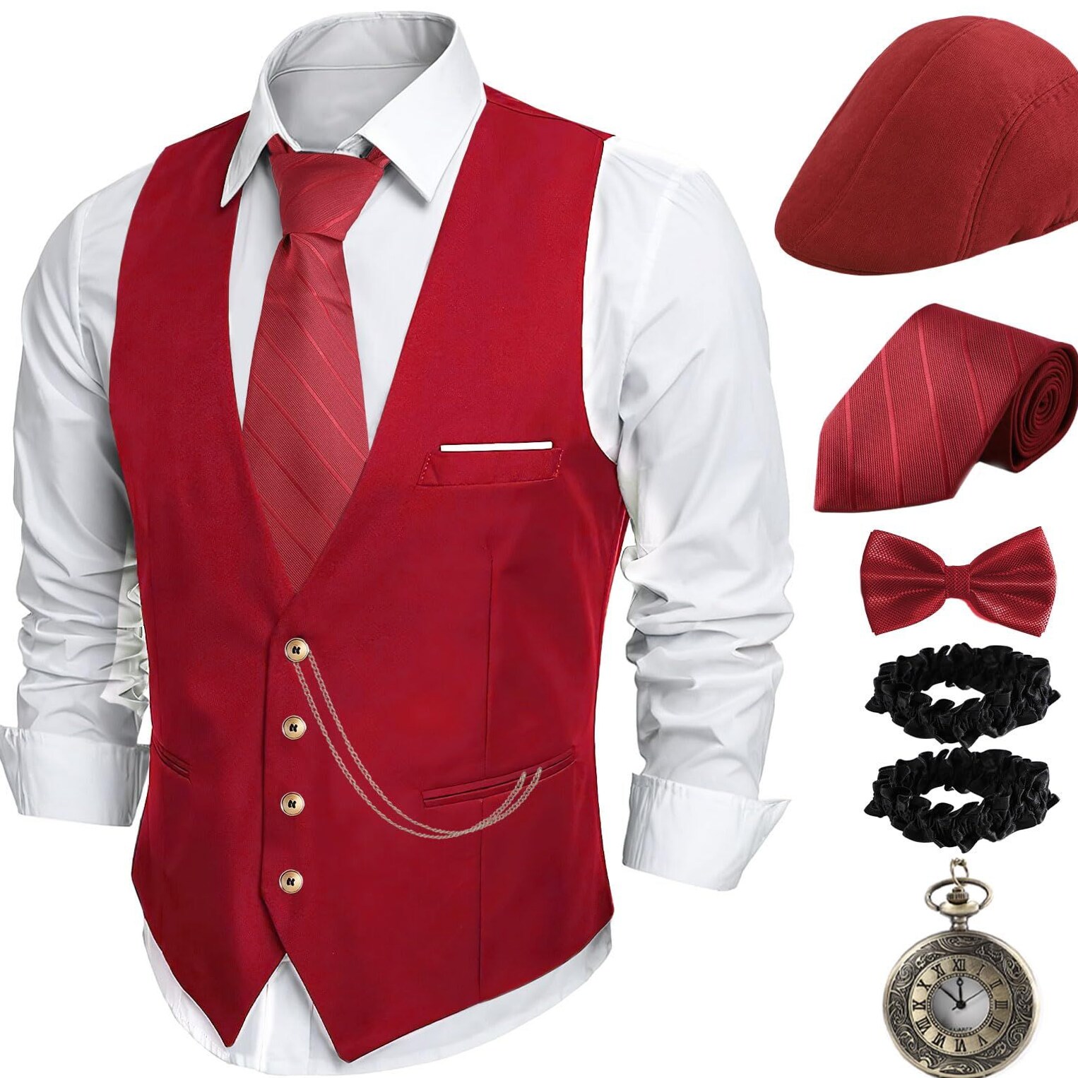 ⊹ 1920s Glam Mens Costume with Vintage Vest, Hat & Neon Tie Accents ⊹ 🎲 152