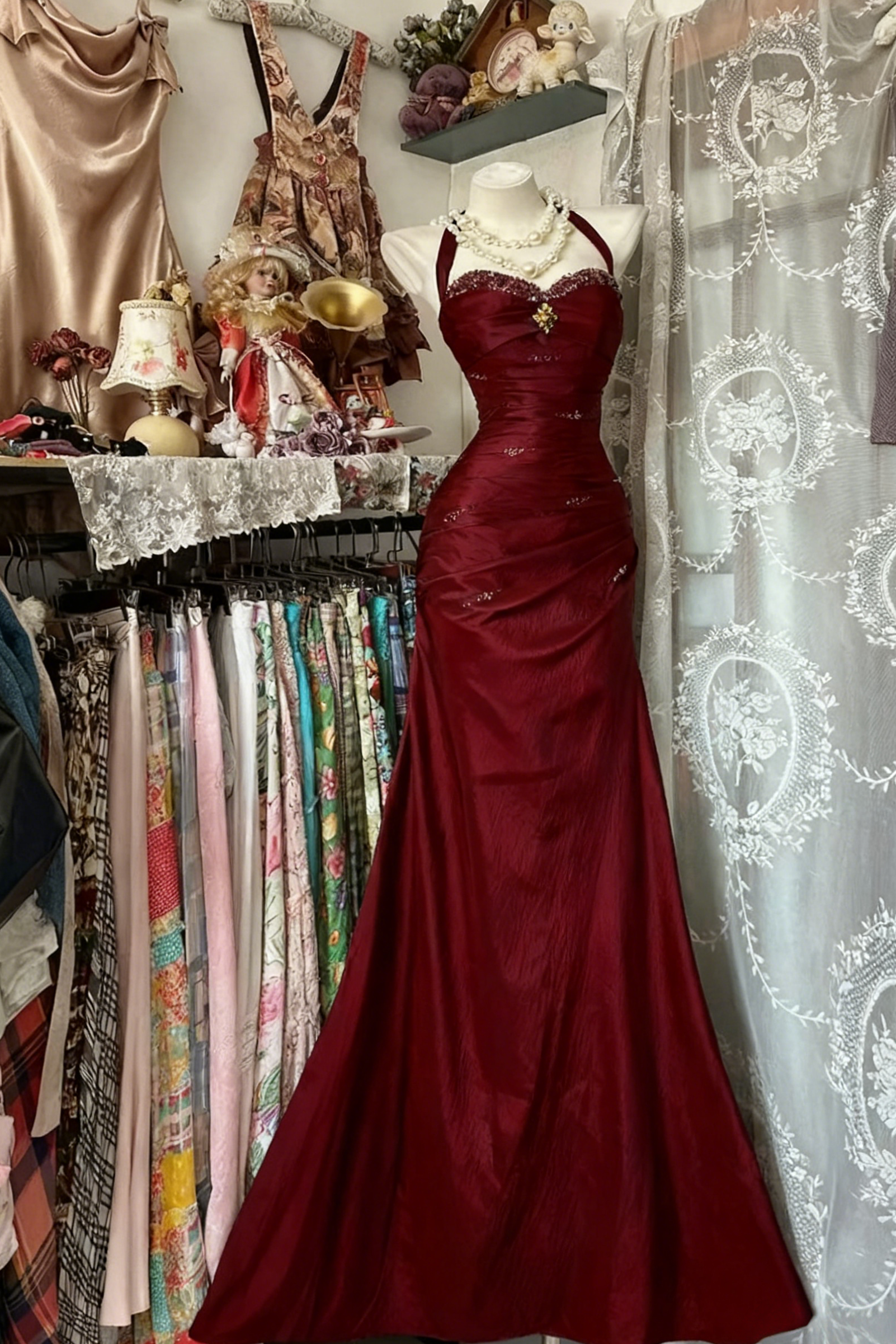 aesthetic mood booster ✧ Burgundy Mermaid Prom Dress in Royal Blue — Beaded Fitt 206