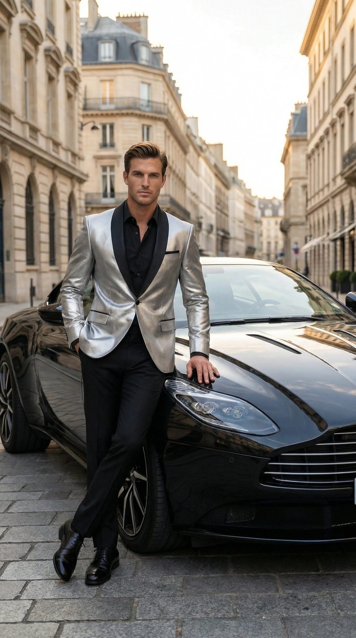 🌟 🎊 after hours aesthetic ✦ Glittering Neon Lapel Jacket — Silver Metallic Forma 560