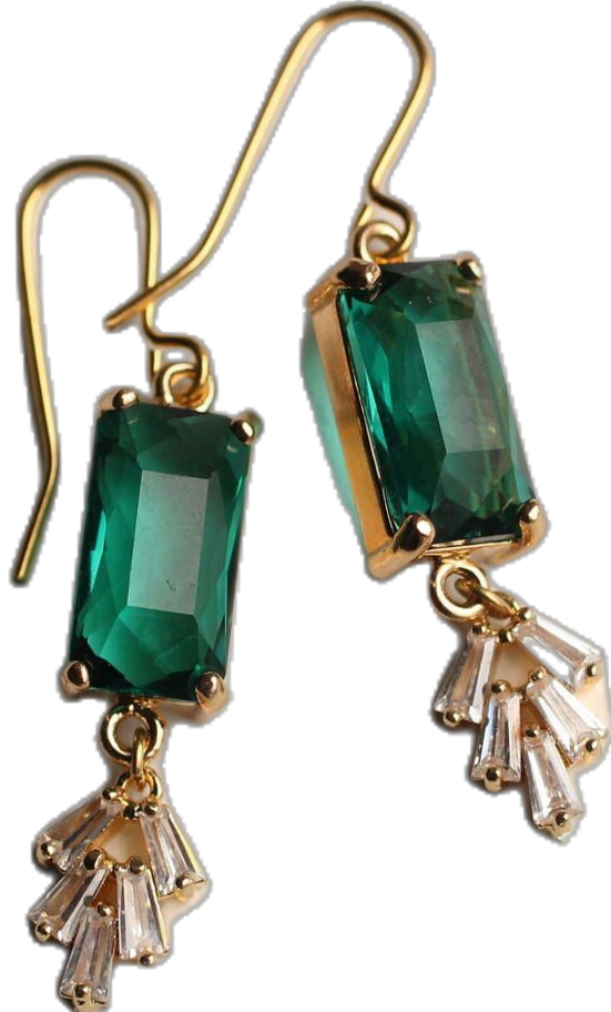 🍸 🍾 ✦ Art Deco Chrysler Earrings in Emerald Bar Crystal by Silk Purse, Sow’s Ear 820