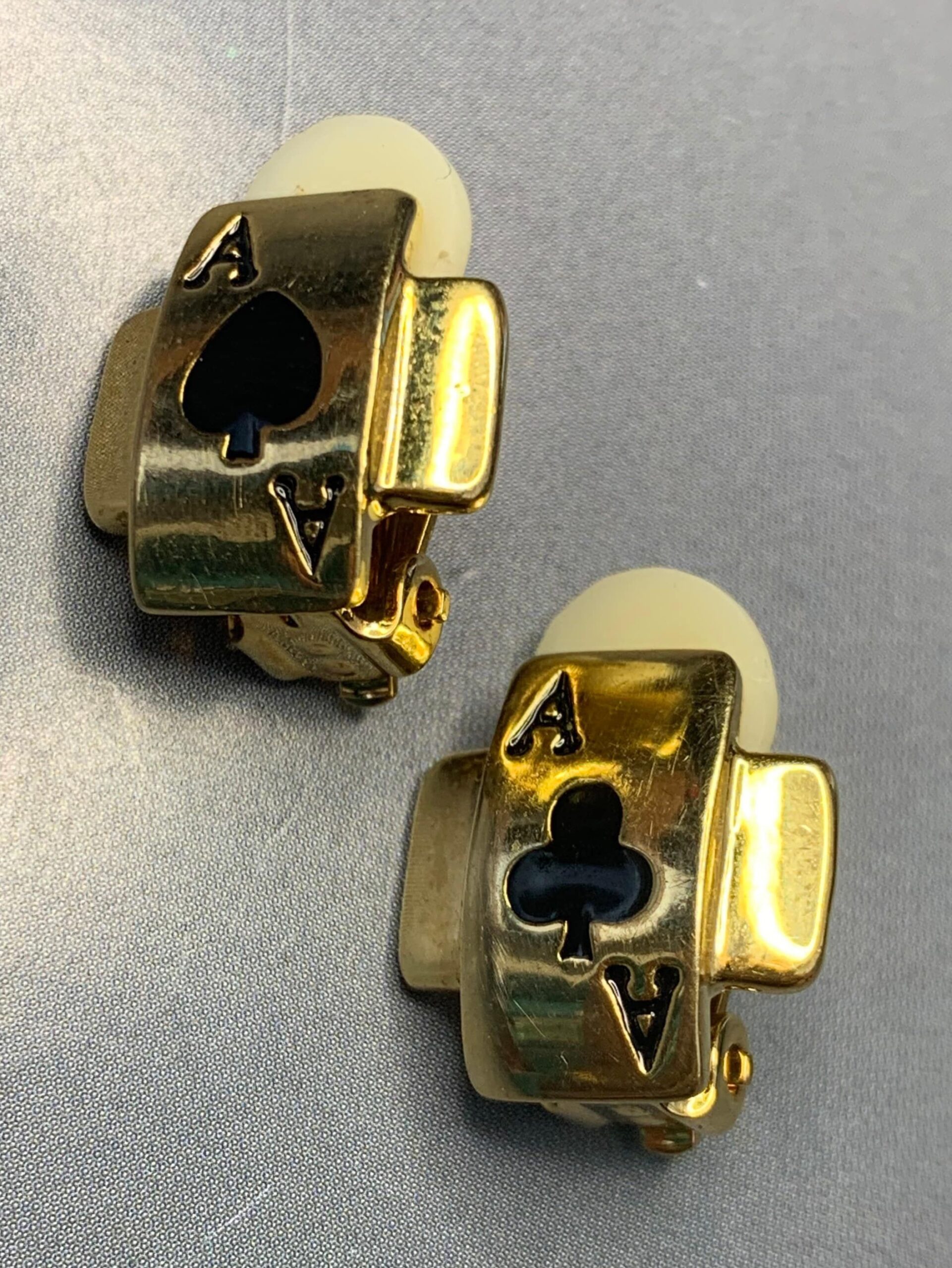 art deco elegance • Golden Noir Elegance: Timeless Card-Infused Studs for Bold S 855