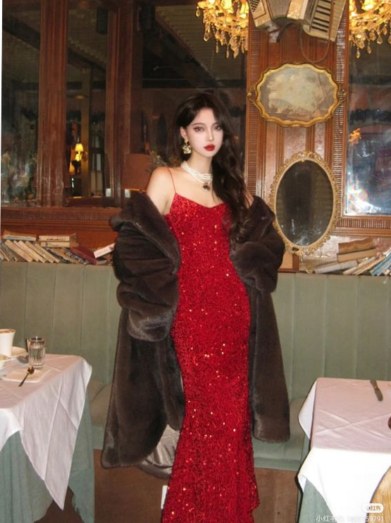 art direction inspiration: Neon Mermaid Glam Red Sequin Straps Vintage Prom Nigh 420