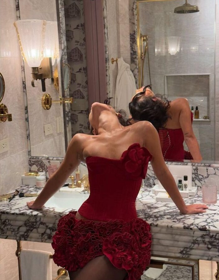 art of living well: 🕯️ Neon Red Gown Vintage Glam for Romantic Evening Celebrati 249