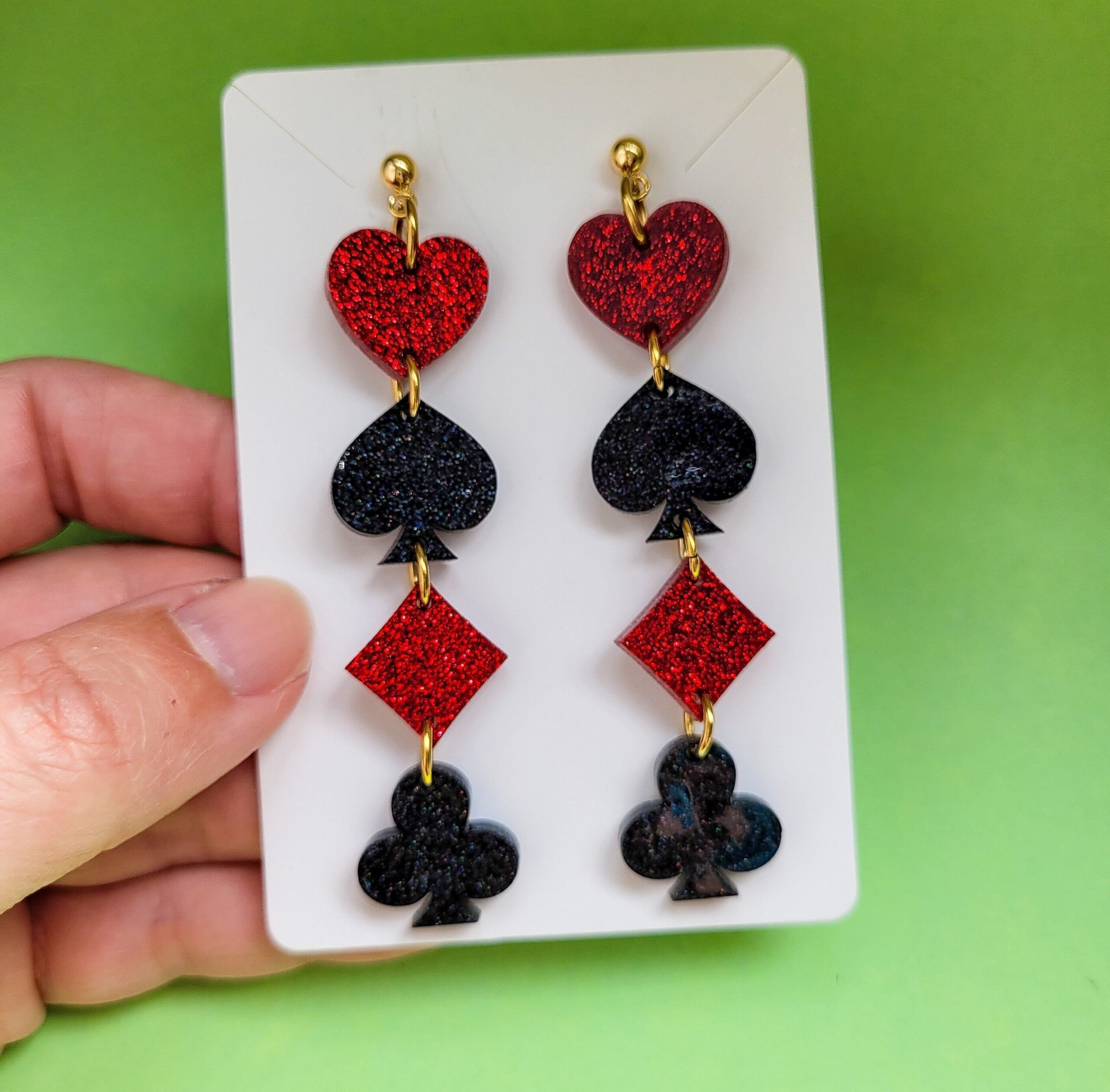 ✦ art of living well ✦ Neon Bloom Resin Earrings, Poker Night Glamour, Handcraft 425