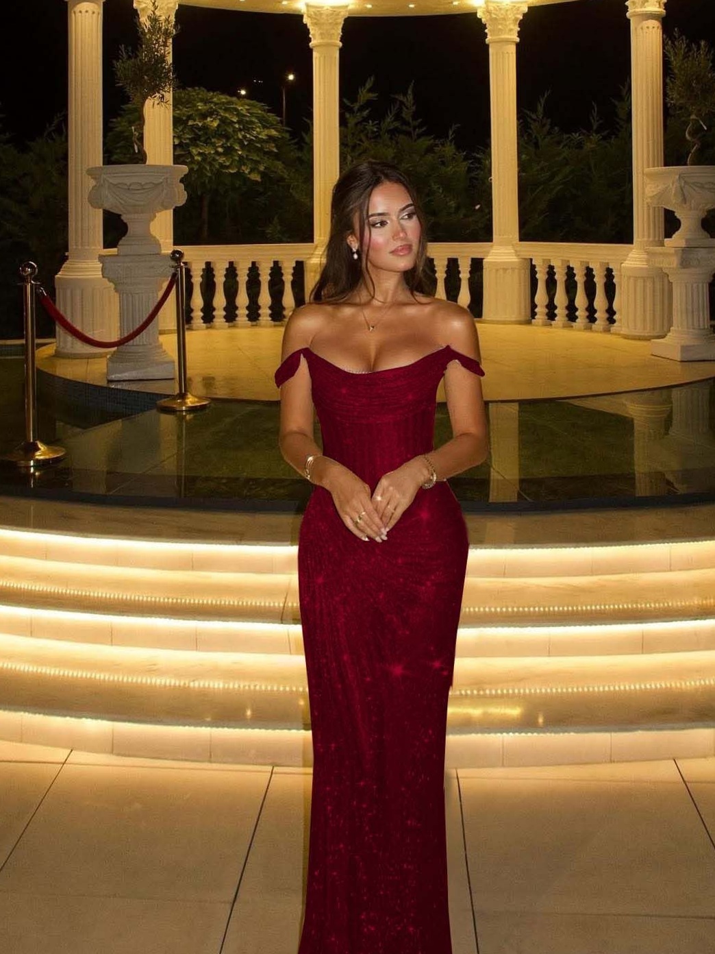 beauty in details ✧ Burgundy Mermaid Dress with Beaded Glamour and Vintage Neon  711