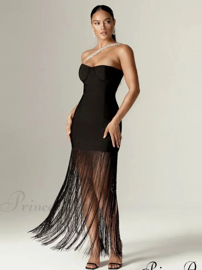 🌹 🖤 beauty in details ✦ Neon-Glazed Bandage Dress with Diamond-Strap Tassel and  622