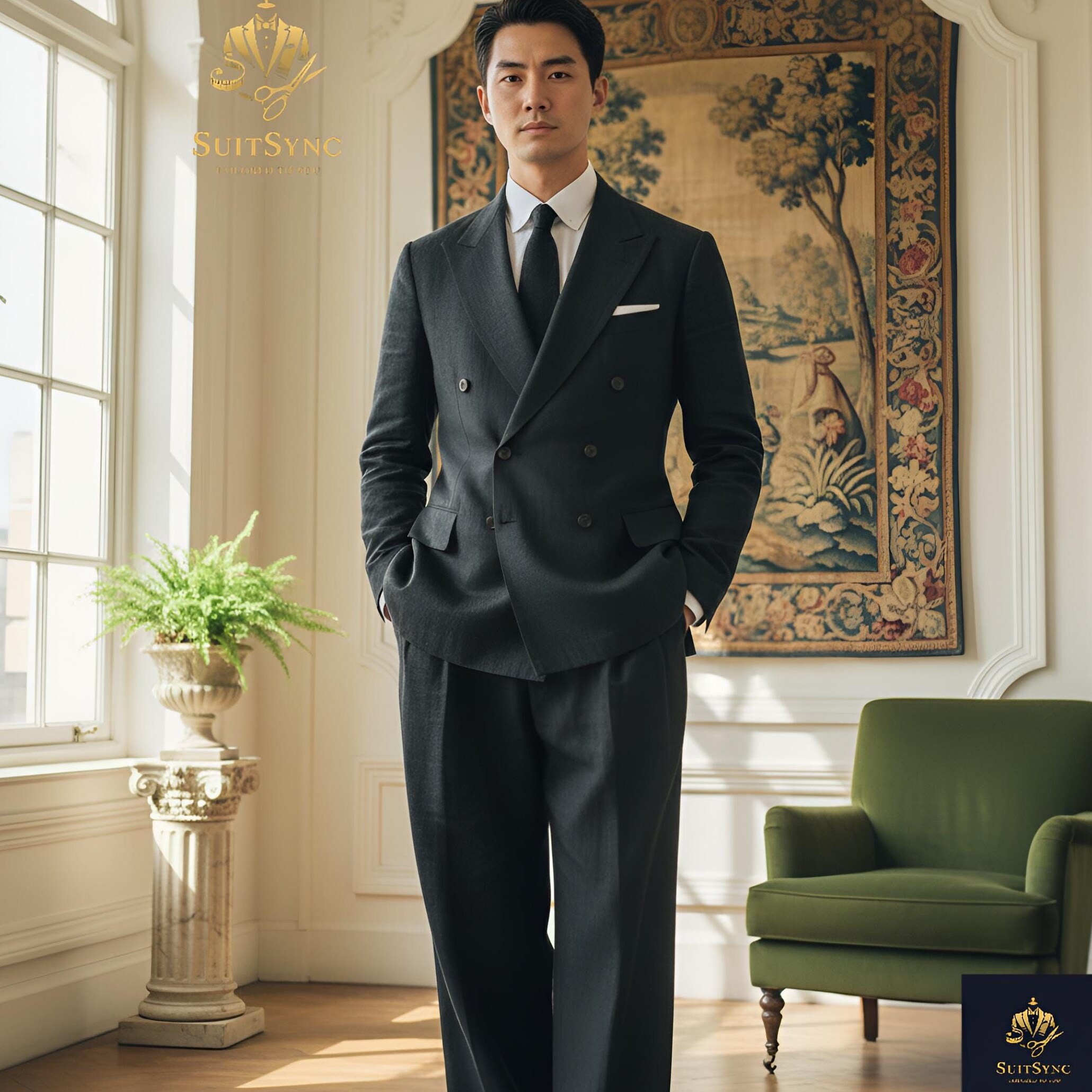 🌉 🌴 ⟡ Black 70s Double Breasted Mens Suit Vintage Wedding Traueranzug Herren Cos 248