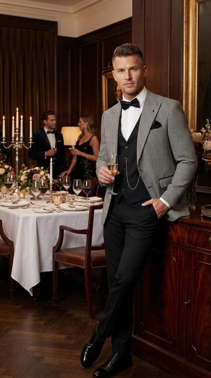 ⊹ Black And White Houndstooth Gatsby Suit For Vintage Formal Events 2026 ⊹ 🎯 🔶 873