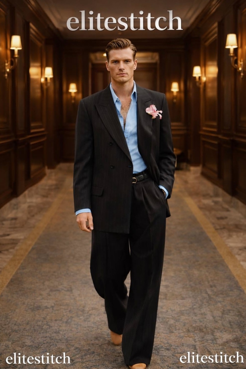 Black Pin Stripe Tuxedo Trousers | Retro Elegance for Midnight Gatherings 🎭 🖼️ 564