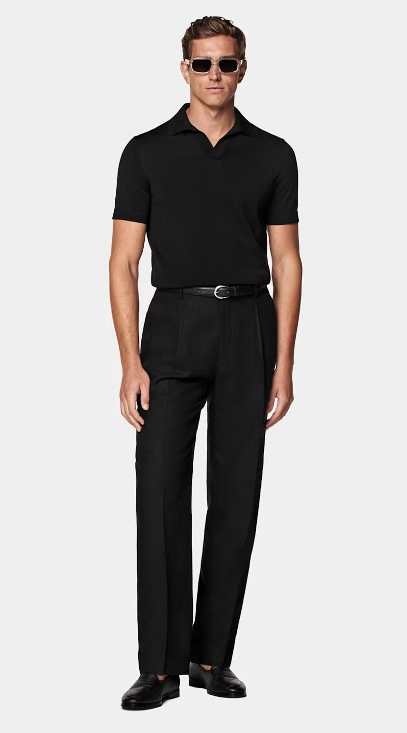 🌍 🏖️ ✦ Black Silk-Cotton Polo with Neon Traces 160