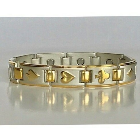 🌼 🌵 🌻 Brushed Silver & Gold Tone Poker Suits Rectangle Bars 7 1/2″ for Men & Wom 563