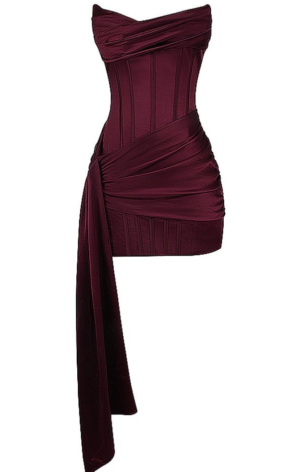 ✨ Burgundy Draped Corset Elegance with Neon Vintage Glam | aesthetic mood booste 476