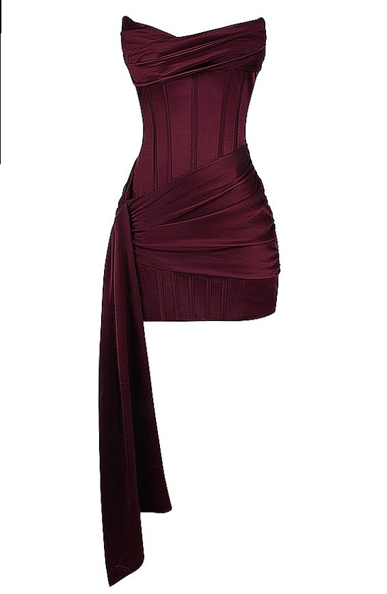 Burgundy Draped Corset Gown with Neon Luxe Elegance • 🎞️ 🕰️ 📻 939
