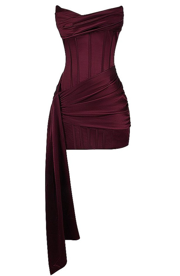 ⊹ Burgundy Draped Corset Gown with Neon Elegance ⊹ 👠 👠 623