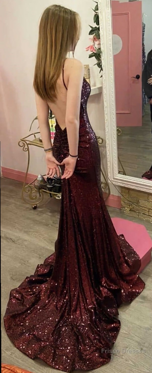 🃏 Burgundy Mermaid Prom Dress with Sequin Sparkle – Custom Fit for Timeless Glow 849