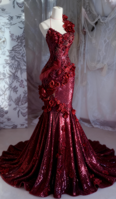 Burgundy Sequin Prom Gown in As Photo Purple, Vintage Glamour Party Dress EP0511 620