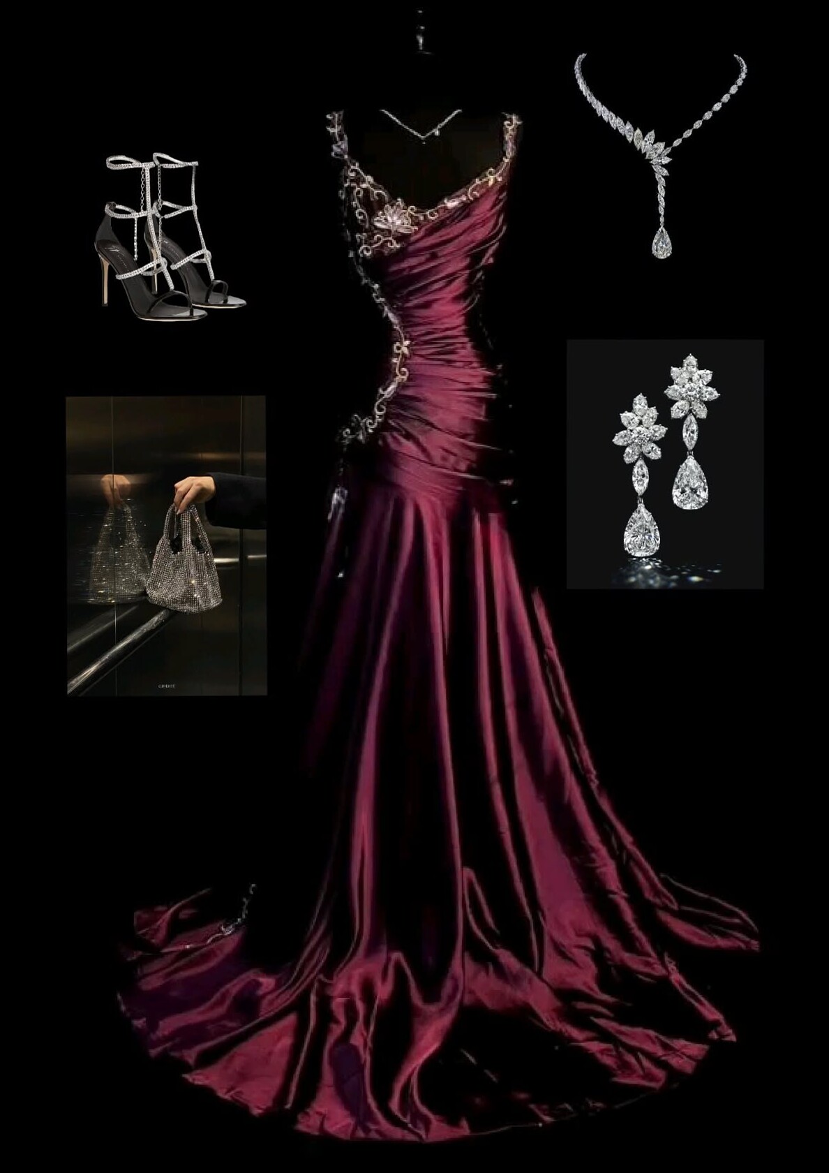 Burgundy Silk Glamour in Neon Vintage Elegance • 🌃 🌃 766