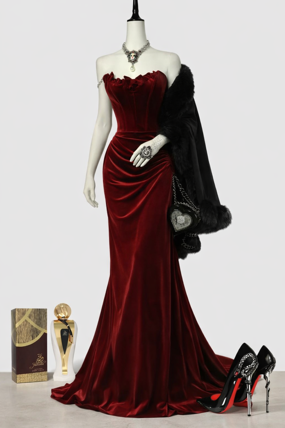 Burgundy Velvet Gown | Gothic Elegance & Neon Dream Fashion ⟐ luxury night aesth 251