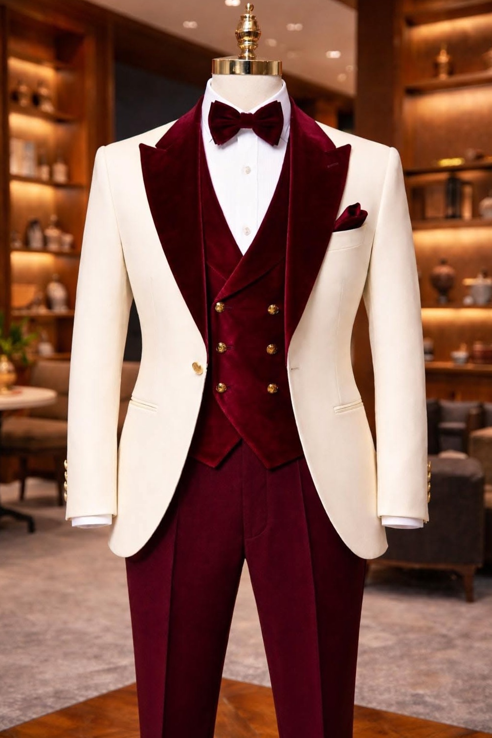 Burgundy Velvet Peak Lapel Suit Set in Neon Glow • 🎊 🌟 630
