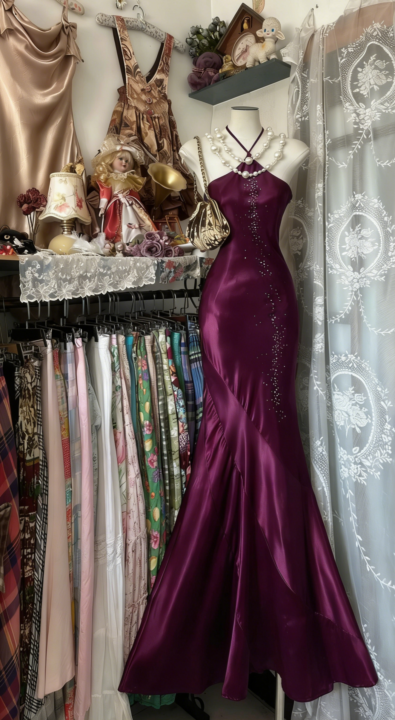 🖼️ ⟡ Celestial Satin Elegance: Halter Mermaid Dream in Royal Hues 600