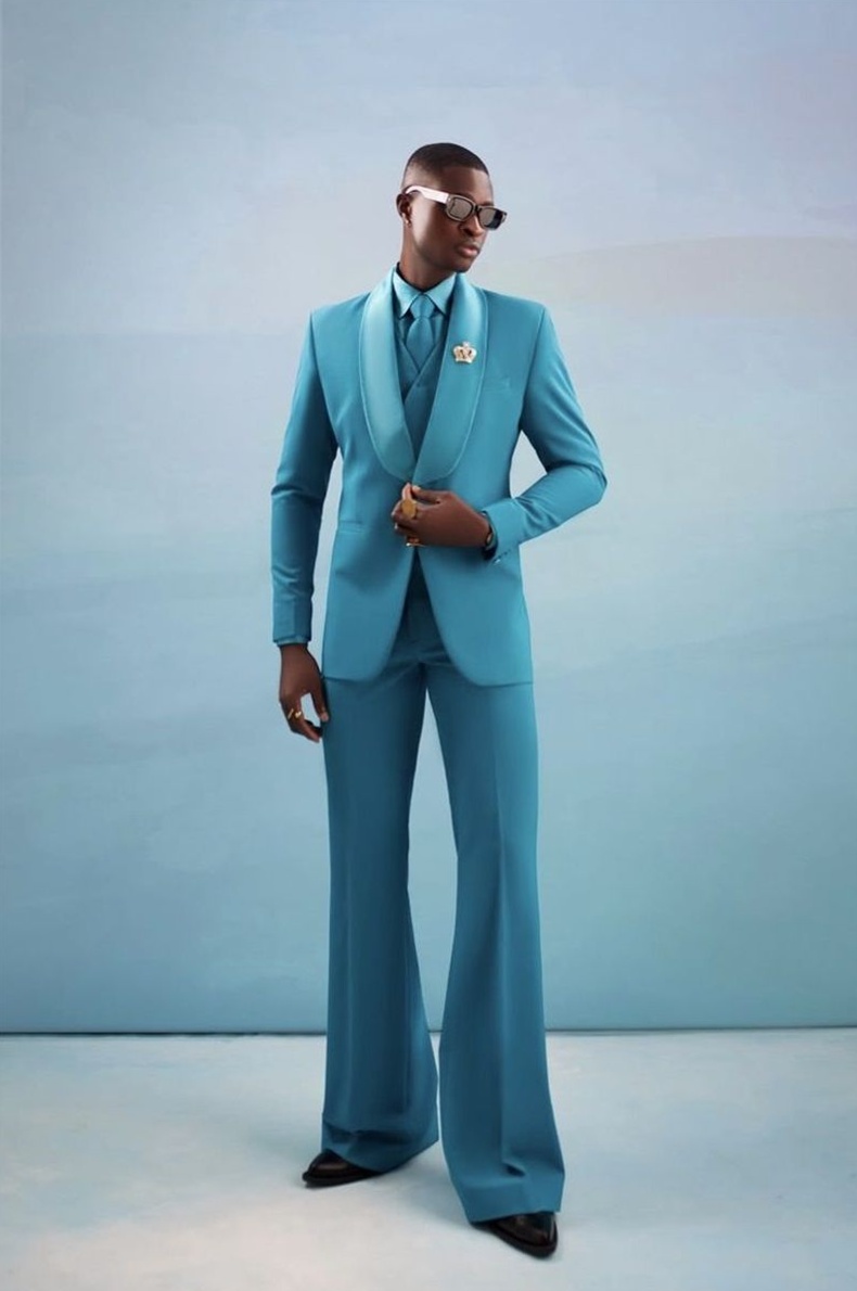 📜 📻 🕰️ | Celestial Sky Blue Formal Suit Set — Custom Cotton Blazer & Trousers fo 442