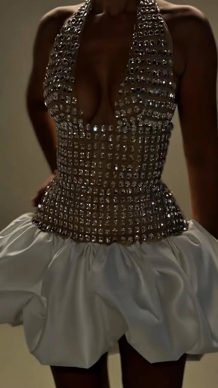 Champagne Glow: Sequin Halter Dress with Neon Flare and Vintage Mystique 🌵 🍂 419