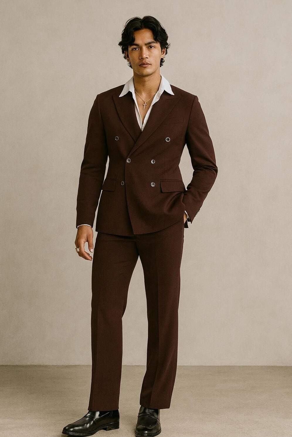 cheers to celebrations: Neon-Vintage Dunkelrot: Zeitloser Herrenanzug für Hochze 610