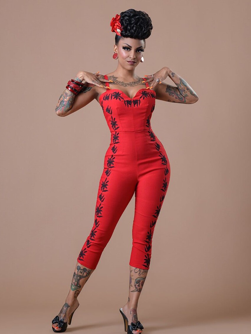 Chelada Red Jumpsuit — Neon Luxe & Vintage Glow ⟐ digital art daily 360