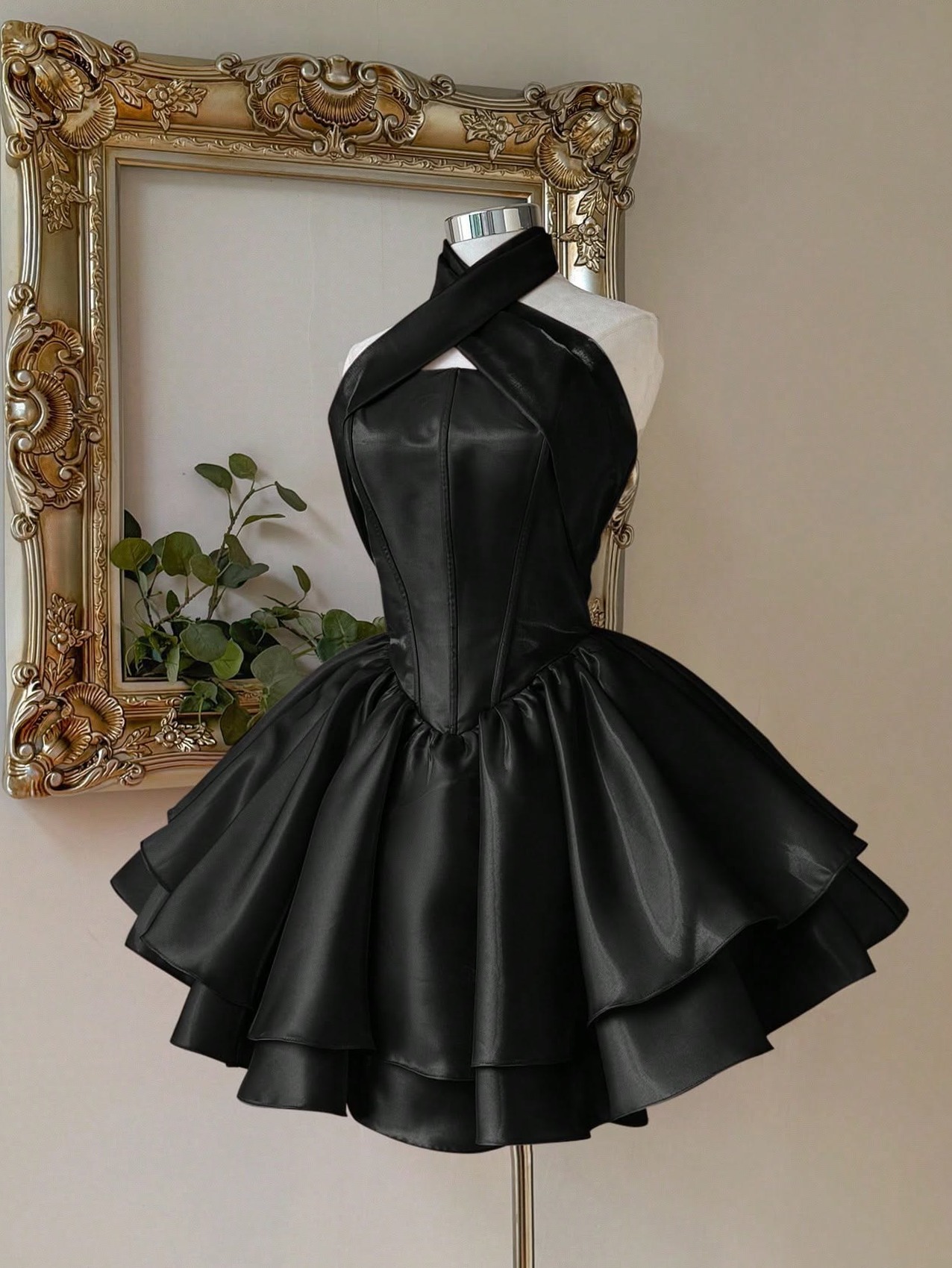 💎 | Chic Kaki Satin Column Dress with Neon Trim for Midnight Glam Affairs | desi 677