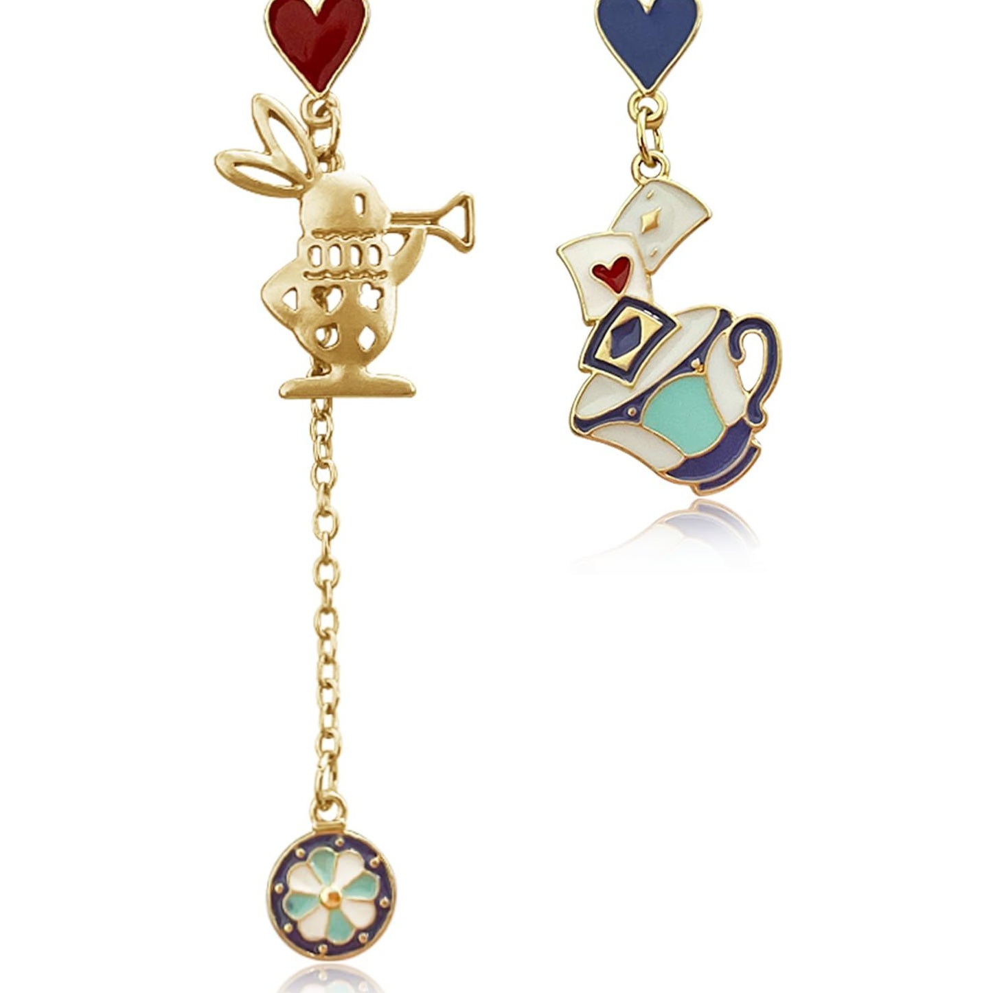 Chic Neon Enamel Drop Earrings with Poker Heart & Rabbit Clock — 🌻 246