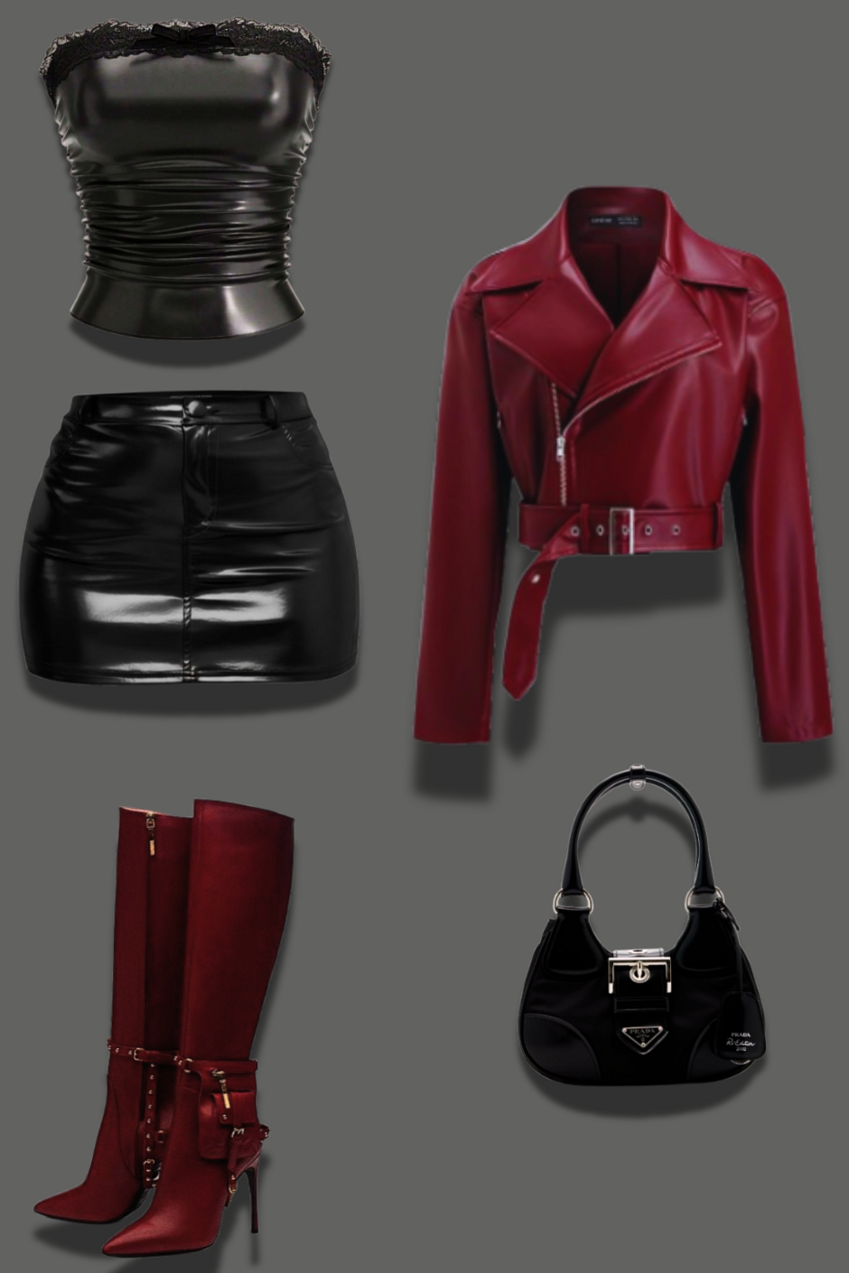 🎆 🎆 city lights magic ✦ Neon-Edge Glam: Scarlet Leather Jacket Meets Midnight Sk 948