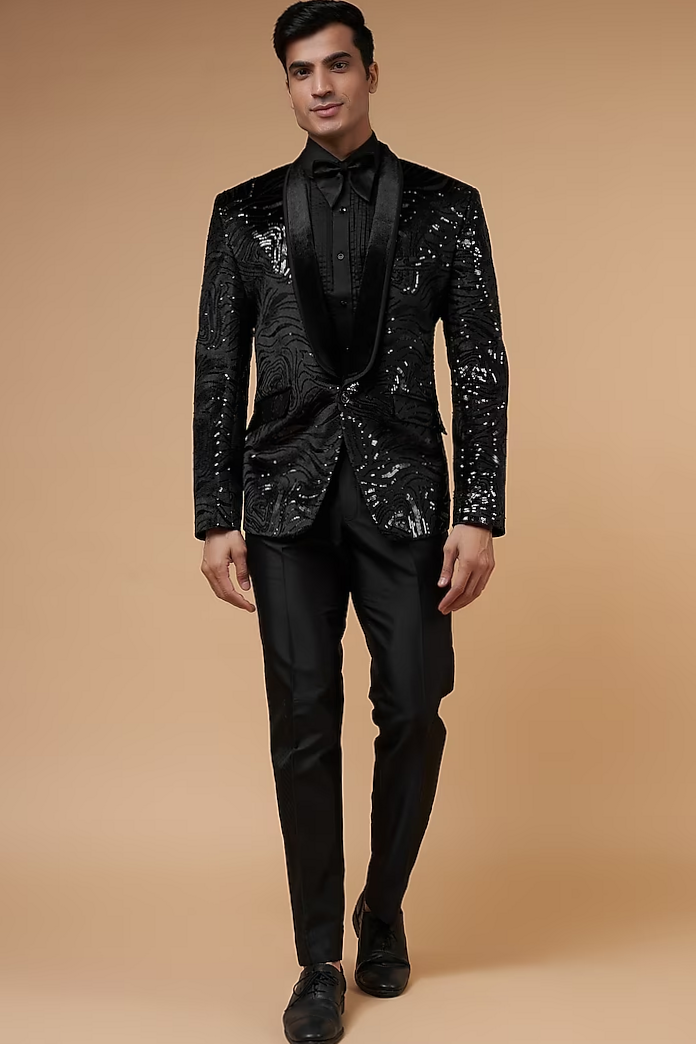 ✦ creative chronicles ✦ Black Velvet Tuxedo with Shimmering Threadwork | Neon-In 592