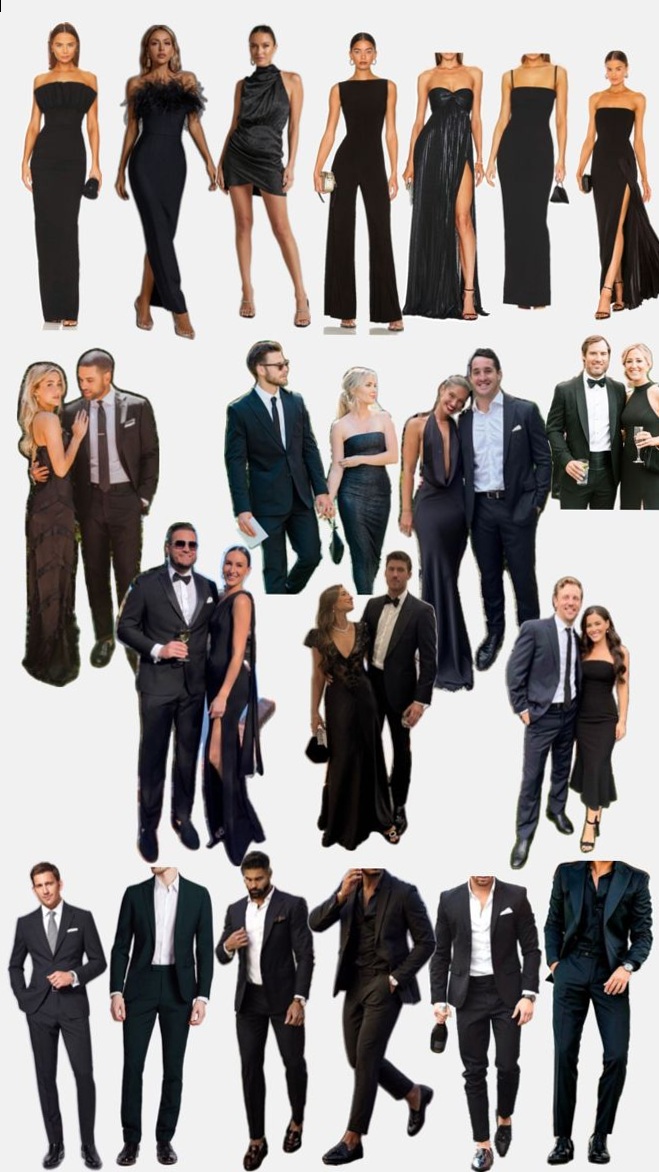 creative luxury feed • Black Glamour: Neon Vintage Elegance for Wedding Guests 🎞 639