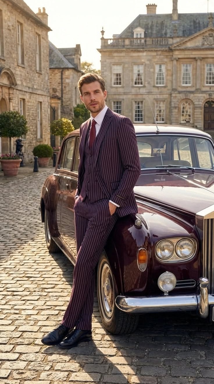 🕰️ 🎰 creative studio vibes ✦ Vintage Vibe 1920s Burgundy Pinstripe Suit — Neon G 128