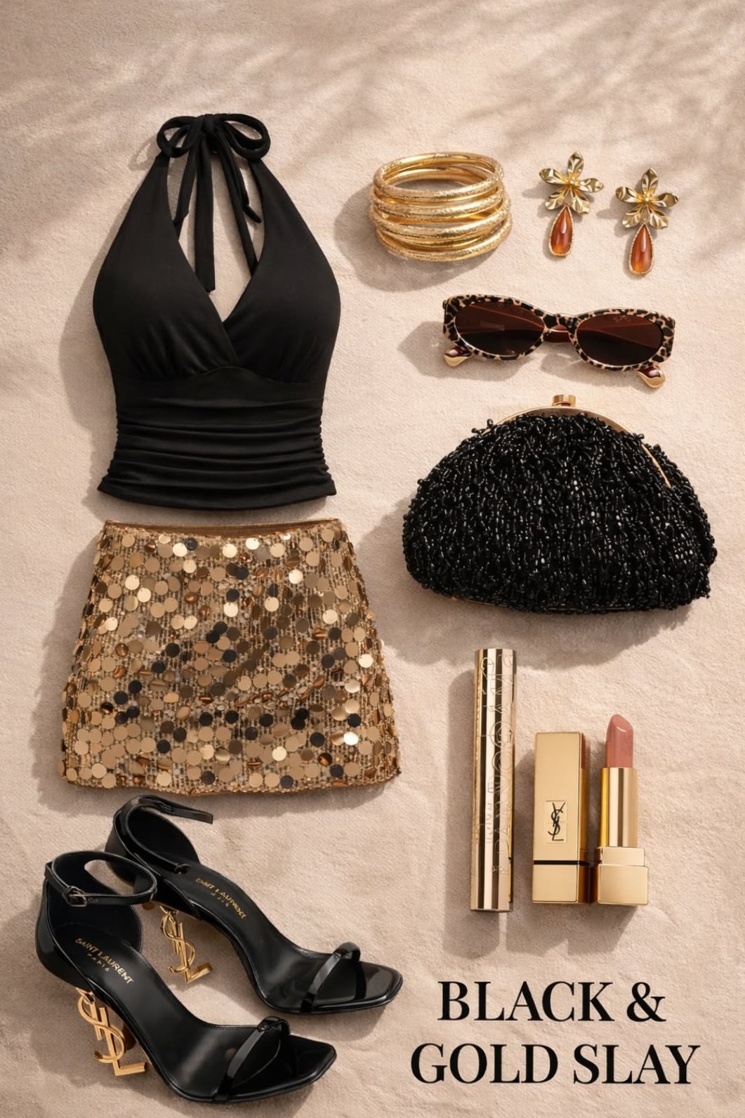 crystal night dreams • Black & Gold Neon Glam Night Outfit 🕶️ 💄 385